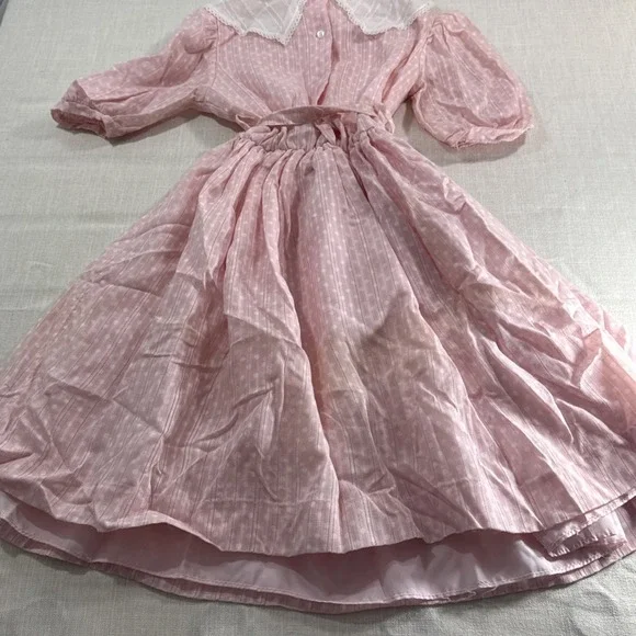 Vtg Kim Originals Dress Girls Prairie 12 Polka Dot Lace Collar Farmcore Cottagec - Picture 4 of 14